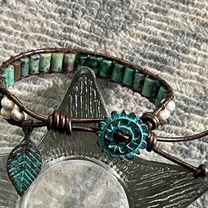 Turquoise w/Bronze leather Wrap Bracelet 6.5"